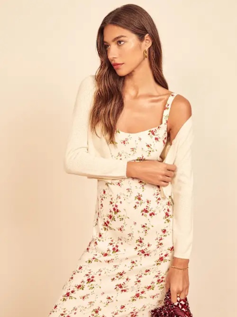 Reformation Avalon Dress  Ivory Floral Slip Midi